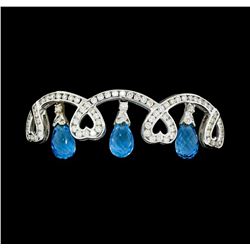 15.00 ctw Blue Topaz And Diamond Bangle Bracelet - 18KT White Gold