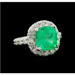 4.61 ctw Emerald and Diamond Ring - 14KT White Gold