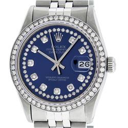 Rolex Mens 36mm Stainless Steel Blue String Diamond Datejust Wristwatch