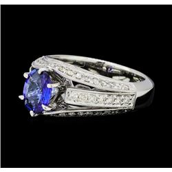 1.40 ctw Blue Sapphire And Diamond Ring - 18KT White Gold