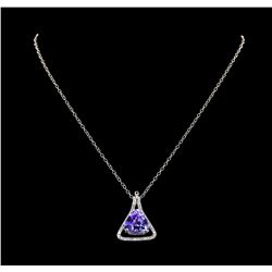 9.36 ctw Tanzanite and Diamond Pendant With Chain - 14KT White Gold