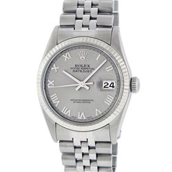 Rolex Mens Stainless Steel Slate Grey Roman Fluted Bezel Datejust Wristwatch