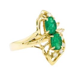 0.90 ctw Emerald And Diamond Ring - 14KT Yellow Gold