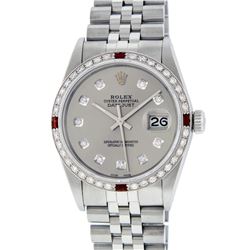 Rolex Mens Stainless Steel Slate Grey Diamond and Ruby Sapphire 16234 DateJust W