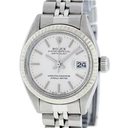 Rolex Ladies Quickset SS Silver Index Fluted Bezel Jubilee Band Datejust Wristwa