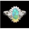 Image 2 : Opal and Diamond Ring - Platinum