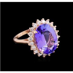 10.30 ctw Tanzanite and Diamond Ring - 14KT Rose Gold