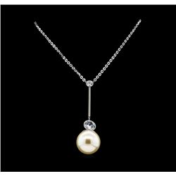 Round Crystal Bezel Pearl Necklace - Silver Plated