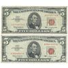 Image 1 : 1963 $5 Fine Red Seal Bill Lot of 2