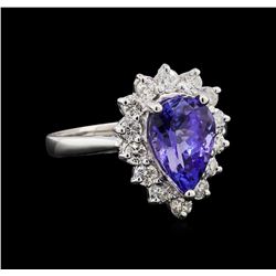 2.88 ctw Tanzanite and Diamond Ring - 14KT White Gold