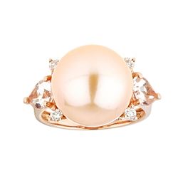 Pearl, Morganite and Diamond Ring - 14KT Rose Gold