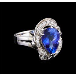 3.04 ctw Tanzanite and Diamond Ring - 14KT White Gold