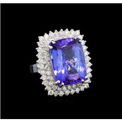 GIA Cert 19.22 ctw Tanzanite and Diamond Ring - 14KT White Gold