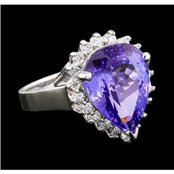 6.36 ctw Tanzanite and Diamond Ring - 14KT White Gold