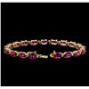 Image 3 : 15.00 ctw Pink Tourmaline and Diamond Bracelet - 14KT Yellow Gold