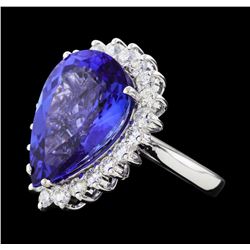 12.77 ctw Tanzanite and Diamond Ring - 14KT White Gold