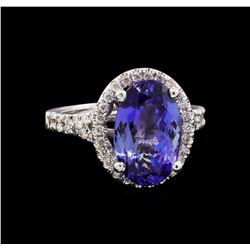 4.48 ctw Tanzanite and Diamond Ring - 14KT White Gold