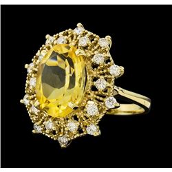 5.62 ctw Citrine Quartz  and Diamond Ring - 14KT Yellow  Gold