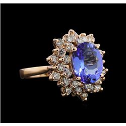 3.24 ctw Tanzanite and Diamond Ring - 14KT Rose Gold