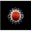 Image 2 : 14KT White Gold 3.70 ctw Coral, Sapphire and Diamond Ring