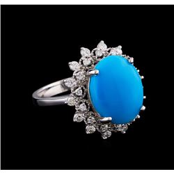 5.16 ctw Turquoise and Diamond Ring - 14KT White Gold