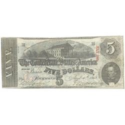 1863 $5 The Confederate States of America Note T-60 CC