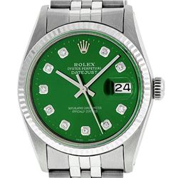 Rolex Mens 36mm Stainless Steel Green Diamond Datejust Wristwatch