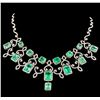 Image 1 : 45.43 ctw Emerald and Diamond Necklace - 18KT White Gold