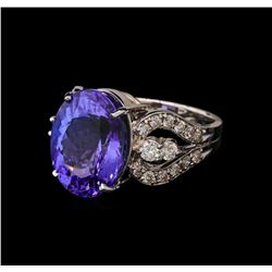 11.24 ctw Tanzanite and Diamond Ring - 14KT White Gold