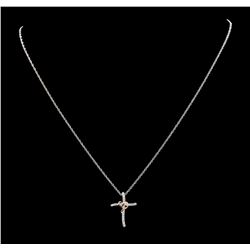 0.15 ctw Diamond Cross Pendant with Chain - 14KT White Gold and Rose Gold Platin