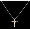 Image 2 : 0.15 ctw Diamond Cross Pendant with Chain - 14KT White Gold and Rose Gold Platin