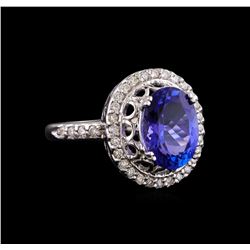 3.50 ctw Tanzanite and Diamond Ring - 14KT White Gold