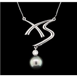 Pearl and Diamond Pendant - 14KT White Gold