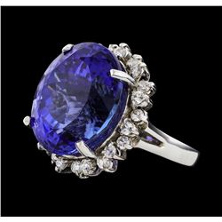 22.03 ctw Tanzanite and Diamond Ring - 14KT White Gold