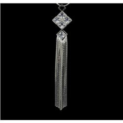 Crystal Square Pendant Tassel Necklace - Rhodium Plated