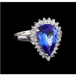 2.97 ctw Tanzanite and Diamond Ring - 14KT White Gold