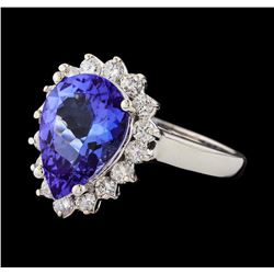 3.36 ctw Tanzanite and Diamond Ring - 14KT White Gold