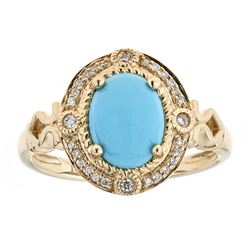 1.50 ctw Turquoise and Diamond Ring - 14KT Yellow Gold