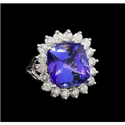 GIA Cert 13.03 ctw Tanzanite and Diamond Ring - 14KT White Gold