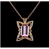 Image 1 : 31.25 ctw Kunzite and Diamond Pendant With Chain - 14KT Rose Gold