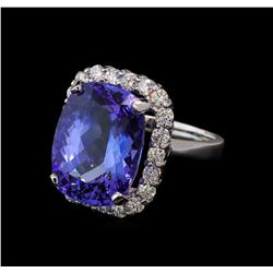 13.90 ctw Tanzanite and Diamond Ring - 14KT White Gold