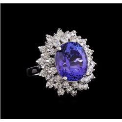 8.26 ctw Tanzanite and Diamond Ring - 14KT White Gold