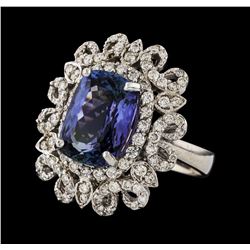 6.08 ctw Tanzanite and Diamond Ring - 14KT White Gold