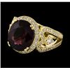 Image 1 : 7.38 ctw Rhodolite and Diamond Ring - 14KT Yellow Gold