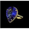 Image 1 : 12.12 ctw Tanzanite and Diamond Ring - 14KT Yellow Gold