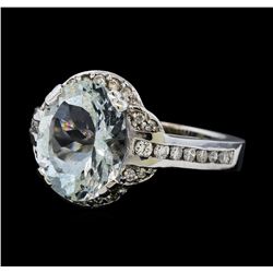 3.77 ctw Aquamarine and Diamond Ring - 14KT White Gold