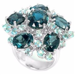 Natural Sky & London Blue Topaz 60 Carats Ring