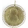 Image 1 : 1796 Peru 8 Escudos Gold - set in large bezel Pin /Pendant that test 18K Gold.
