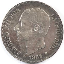 1883-MS-M Spain 5 Pesetas.