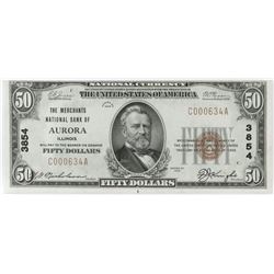 1929 $50 National Currency Note - The Merchants National Bank of Aurora, Illinois. CH# 3854 FR# 180